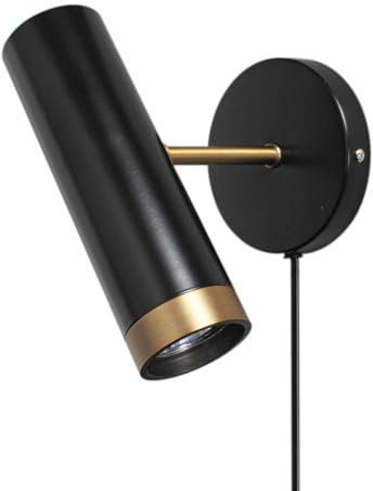Licht-Erlebnisse Wandlampe mit Stecker Schalter verstellbar Metall GU10 Schwarz Gold Retro Design Wandspot Leselampe Bett Sofa Wandleuchte