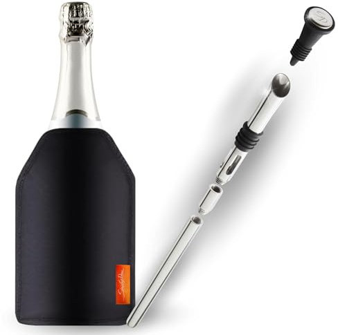 SIMPLEX DOMO Wein-Kühlset – 2-in-1 Set mit Edelstahl Weinkühlstab & flexibler Kühlmanschette – Stilvoll, langlebig & perfekt temperiert
