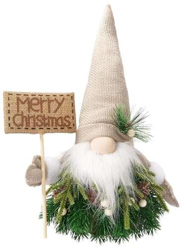 DN DECONATION Weihnachts-Wichtel aus Kranzgeflecht – Deko-Figur für Tischdekoration, Fensterbank, Sideboard & Wohnzimmer mit Beerendetails (35cm)