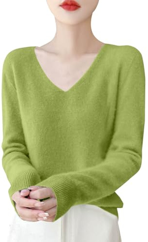 TEPTDirio Cashmere Jumpers Ladies Long Sleeve V Neck Autumn Sweaters Women Fashionable Plus Size Wool Jumpers Solid Color Knitted Base Sweaters Autumn Winter Casual Womens Clothes UK