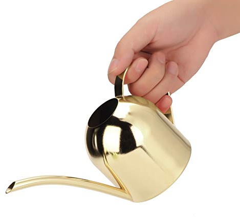 Edelstahl Gießkanne 500ml Langer Auslauf – Ergonomischer Griff für die Pflanzenpflege im Innen und Außenbereich, Einfaches Ausgießen (Goldene Farbe)