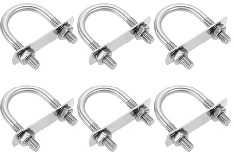 sourcing map M8 Round U-Bolts, 6 Sets 38mm(1.5) Inner Width 65mm(2.56) Length 201 Stainless Steel U-Clamp Bolt with Plates & Nuts for Automobile, Trailer, Boat Trail, Silver