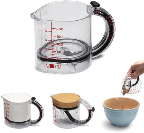 Verstellbarer Messbecher Klein, Push Up Kleiner Messbecher 250ml, Leicht zu Reinigen, Keine Verschwendung Design, Multifunktions Kunststoff Transparent Measuring Cup, Küchen & Back Zubehör (1, A)