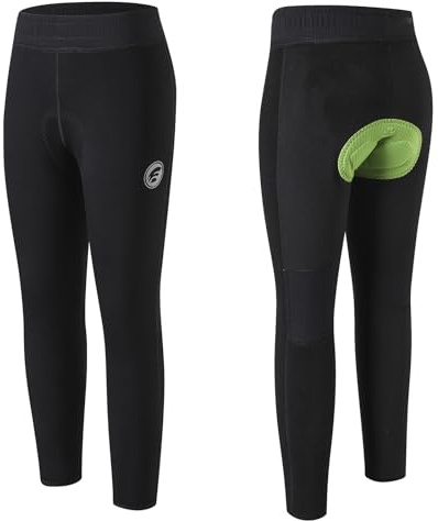 IAGUSOT Kids' Thermal Winter Cycling Pants - Fleece-Lined, High Waist, 4-Way Stretch, Lightweight for Balance Bike, Toddler Bike, MTB & Road Biking (US, Alpha, Medium, Regular) Black
