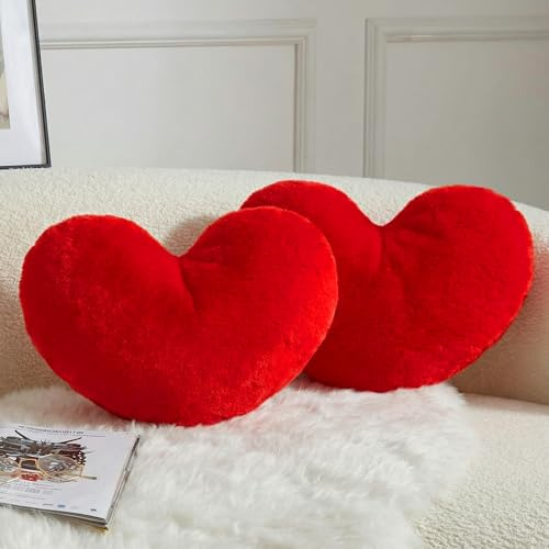 Rilcn 2 Pack Red Heart Pillows – 46x36cm Washable Soft Fluffy Decorative Cushions, Cute Fuzzy Throw Pillows for Bedroom, Living Room, Sofa, Bed, Chair, Valentine’s Day Gift