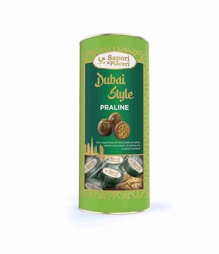 Cilindro di Praline DUBAI CHOCCOLATE STYLE, con Copertura di Cioccolata al Latte, Ripieni con Crema di Pistacchi e Pasta Kadyif, 145 Grammi