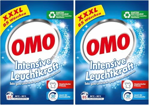 Omo Waschpulver XXXL Vollwaschmittel für intensive Leuchtkraft und hygienische Frische 85 WL (Packung mit 2)