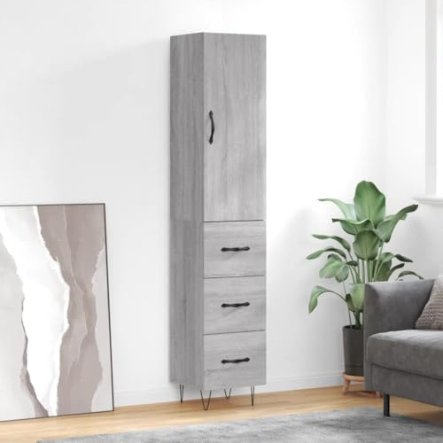 Frdhee Armario esquinero para vajilla, tablero alto, gris, 34,5 x 34 x 180 cm, material de madera, para salón, cocina y comedor