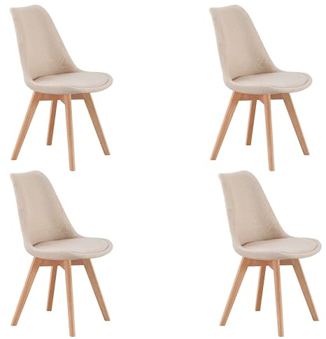 Miroytengo Pack 4 Sillas Comedor Bistro, Sillas de Cocina Tapizadas, Respaldo Tela, Beige 48x84x54 cm