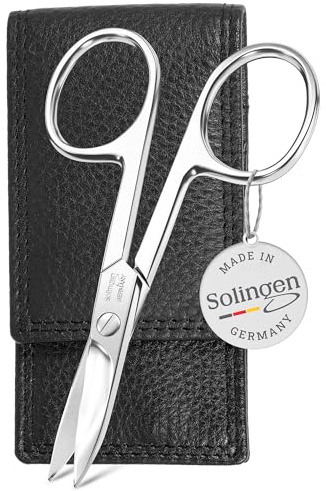 TITANIA Solingen Nagelschere mit Echtleder-Etui (3 Fächer) - Gebogene Klingen, Handgeschliffen, für Finger- & Fußnägel, Präzise Maniküre & Pediküre, Made in Germany