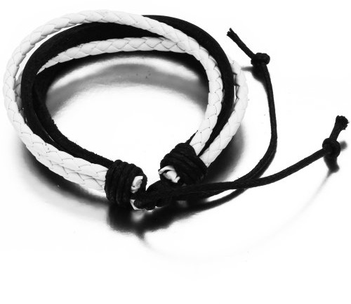 JewelryWe Schmuck Leder Armband geflochten Lederarmband Lederkette Armreif Surferarmband Verstellbare Größe für Herren Damen