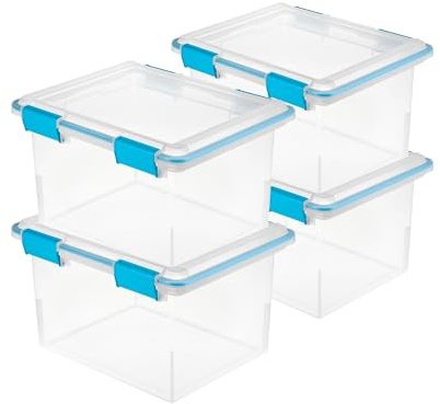 Sterilite 4-Pack Gasket Box, Weather-Resistant Storage Bins with Latching Lids, 32 Quart - Heavy-Duty Organizing Containers for Closet, Bathroom, and Office