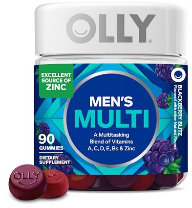 OLLY Men's Multivitamin Gummy, Vitamins A, C, D, E, B, Zinc, Blackberry Flavor, 45 Day Supply - 90 Count