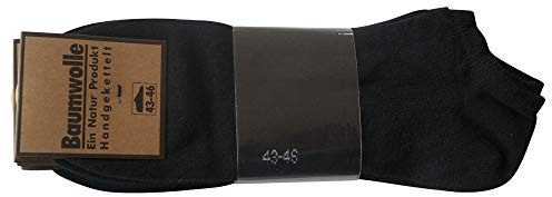 Strumpfversand pfaff 8 Paar 100% Baumwolle Sneaker Socken Füsslinge ohne Naht Schwarz bis Größe 58 (43-46)