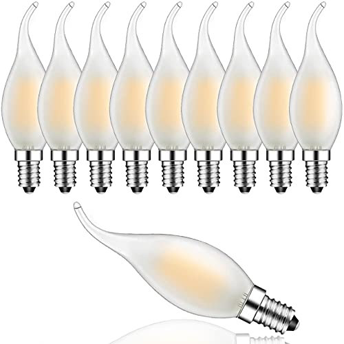 Suncan 10 Stück 4W Dimmbar LED Lampe in Kerzenform mit E14 Fassung, LED Filament Kerze Birne Windstoß Matt Warmweiß 2700K,360lm,AC 220V,Energieklasse F