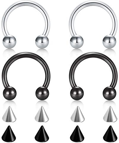 D.Bella Chirurgenstahl Nase Septum Hufeisen Augenbraue Lippe Bauchnabel Piercing 10mm Helix Tragus Daith Rook Ohrringe mit Ersatz Spikes