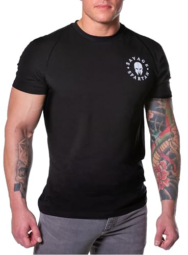 SAVAGE SPARTAN Muscle T-Shirt for Men - American Warrior Helmet Athletic Fit Tee (Small, Black)