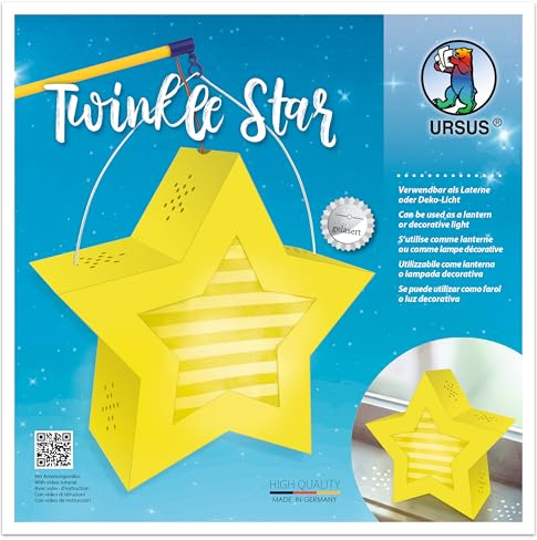 Ursus 18770001 - Twinkle Star, gelb, ca. 19,3 x 18,3 x 8 cm, Laternen Rohling Stern aus Fotokarton 300 g/m² gelasert und genutet, 2 Sterne aus Transparentpapier 115 g/m², Laternentragebügel