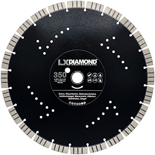 LXDIAMOND Diamant-Trennscheibe 350mm x 25,4mm Premium 15mm Segmente passend für Beton Stahlbeton Waschbeton Universal Diamantscheibe für Winkelschleifer Trennjäger 350 mm