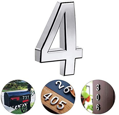 TopE Silver Waterproof 3D Number Stickers - Self Adhesive House Room Door Number for Home Apartment Cabinet Table Mailbox Outdoor Indoor Use