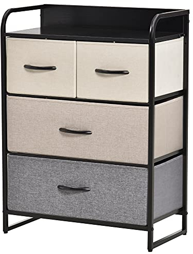 HOMCOM Aufbewahrungsschrank Schubladenschrank mit 4 Schubladen, aus Stoff, 58 x 29 x 78,5 cm, Schwarz, Grau, Ecru, Beige