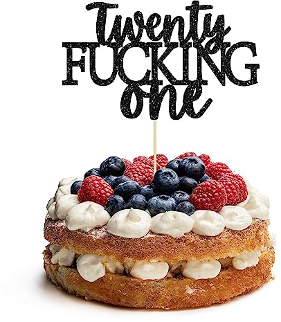 Gyufise 1Pc 21st Birthday Cake Topper Twenty Fucking One Cake Decoration for 21st Birthday Legal AF Cake Decor Finally 21 Cake Topper Party Supplies Black