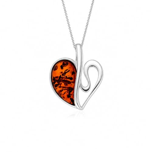 SilverAmber Jewellery - Echter baltischer Bernstein & Sterling Silber moderner Herz Anhänger ohne Kette - GL2012