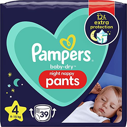 Pampers Baby Nappy Pants Size 4 (9-15 kg/20-33 Lb), Baby Dry Night, 39 Nappies, Most Absorbent Pants for Extra Protection