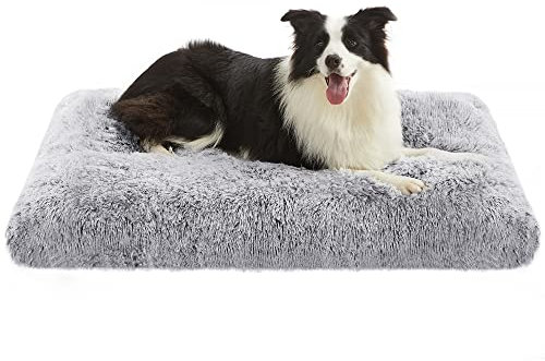 Feandrea Hundebett, Hundekissen, Flauschige Hundematte, Langer Plüsch, 110 x 73 cm, weiche Polsterung, waschbar, multifunktional, Ombré-Grau PGW203G01