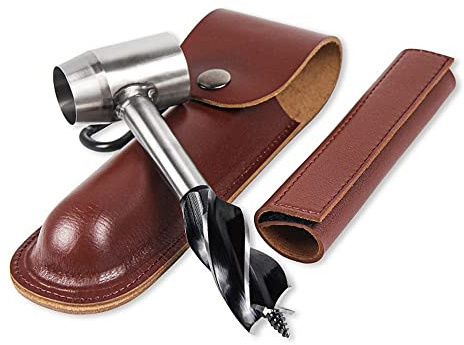 Manuell skruvborr, träbearbetning, handborr, grävareborr, manuell handborr med läderfodral, Scotch Eye Auger utomhus överlevnadsverktyg för bushcraft, brun