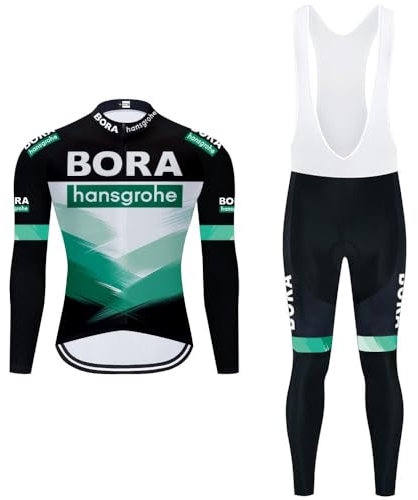 Radtrikot Set Herren Fahrradtrikot, Langarm Set mit 20D-Gel-gepolsterten Langarm Trägerhose Radhose, Atmungsaktiv Elastische Schnell Trocknend Fahrradbekleidung Set für Radfahren MTB