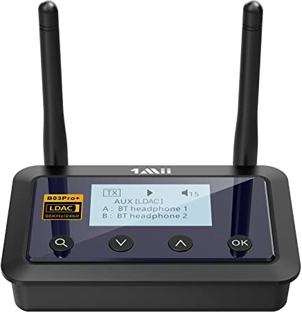1Mii B03Pro+ Transmisor Receptor Bluetooth 5.0 LDAC per TV, Stereo, Adaptrador Audio Bluetooth Wireless HiFi aptX Bassa Latenza