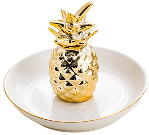 FAiruo Ananas-Ringhalterschale Für Schmuck, Keramik, Schmuckschale, Ringe, Ohrringe, Organizer Für Zuhause, Büro, Hochzeit, Geburtstag, Dekoration-Gold