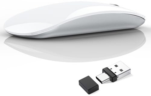 Uiosmuph G11 Ratón Inalámbrico Recargable, Mouse Wireless 2,4 GHz con Receptor Tipo C y USB, Clics Silenciosos, Ratón Óptico para Portátil, Mac, PC(Blanco)