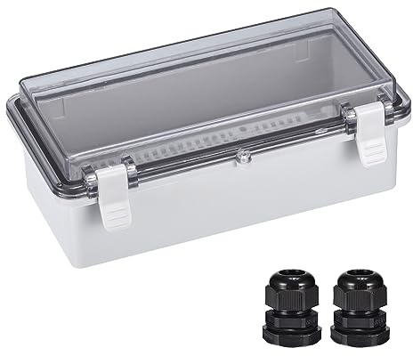 QUARKZMAN Abzweigdose Elektrisch Gehäuse 200 mm x 100 mm x 70 mm | IP67 Wasserdicht, ABS Plastik, Mit Klappdeckel Montageplatte Wandhalterung Kabel Verschraubungen