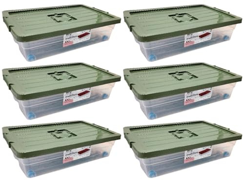 Acan Tradineur - Pack de 6 cajas de Almacenamiento con ruedas y tapa de colores - Plástico - Contenedor, almacenaje, libros, ropa, mantas - 30 L - 59 x 39 x 16 cm - Tapa Color Aleatorio