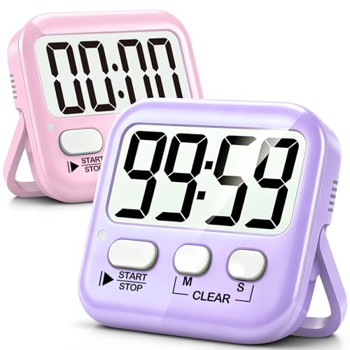 Antonki 2 Pack Digital Timer for Kids Teacher Kitchen - Pastel Pink/Purple