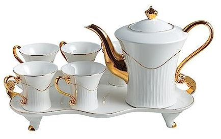 WAOCEO Jarra Juego de Agua, Juego de té, Juego de café, Juego de té de cerámica de Estilo británico Europeo, Taza de Gran Capacidad, Tetera fría Jarra de Agua