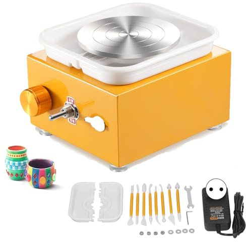 SanBouSi Mini Töpferscheibe 10cm 2000RPM Keramikformmaschine Tonspinnrad Kinder DIY Keramik Formwerkzeug mit Abnehmbarem Waschbecken für Kinder Töpferanfänger