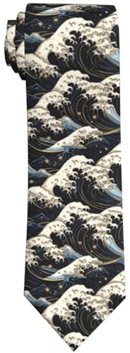 DORKEIXIA Traditional Japan Japanese Hokusai Blue And White Sea Wave Waves Art Men'S Novelty Tie Necktie Neckties For Mens Wedding Party Work Casual Holiday Party Gifts