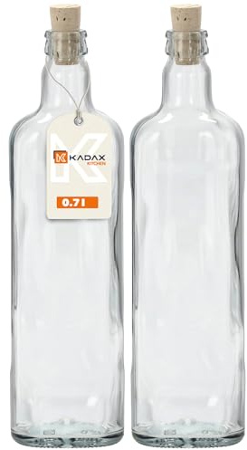 KADAX Lot de 2 bouteilles en verre avec bouchon en liège - Bouteilles à liqueur transparentes réutilisables pour boissons faites maison