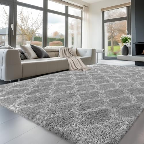 Sour Lemon Large Rugs Living Room 160x230cm, Grey Shaggy Rugs for Bedroom | Extra Large Washable Anti Slip Shaggy Soft Area Rug, Modern Fluffy Carpets Floor Mat Beside Carpet for Kids Living Room