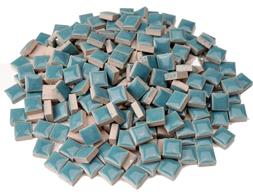Samjobroad Keramik-Mosaikfliesen zum Basteln, quadratische Formen, Mosaik-Glasstücke, 12 x 12 mm, 300 g/200 Stück, bunte Mosaikstücke für Außenbereich, Badezimmer, Küche, Heimdekoration, Türkis