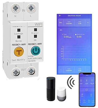 WiFi Smart Energy Monitor Switch Meter, 2P E. Welk W-LAN Smart Energy Meter Leckage Protection Remote Read KWh Meter Wattmeter Sprachsteuerung Alexa und Google Hochpräzise Echtzeitüberwachung(16a)