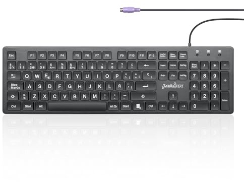 Perixx PERIBOARD-117P Teclado PS2 Full Size con Cable - Teclado Numérico - Letras Grandes - Negro - Español QWERTY con Ñ