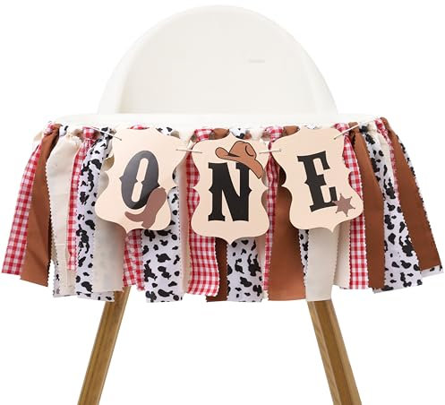 Cowboy High Chair Banner - Western 1st Birthday, Farm Baby Decorations, My First Rodeo Highchair Fabric Garland, Cowboy One Highchair