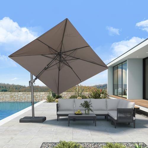 PURPLE LEAF Sonnenschirm Twist 250 x 300 cm Ampelschirm Rechteckig aus Acrylimitat, Beidseitig Axial Schwenken 360° Drehbar, Kippbar Alu Gartenschirm mit UV-beständig, Asch Mokka