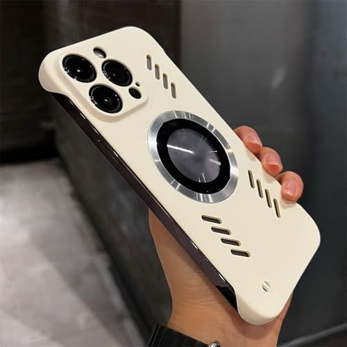 ADKOT Frameless Slim Heat Dissipation Magnetic Case for iPhone 11 12 13 14 15 Pro Max Plus Hole Wireless Charging Cover,White,For iPhone 14 ProMax