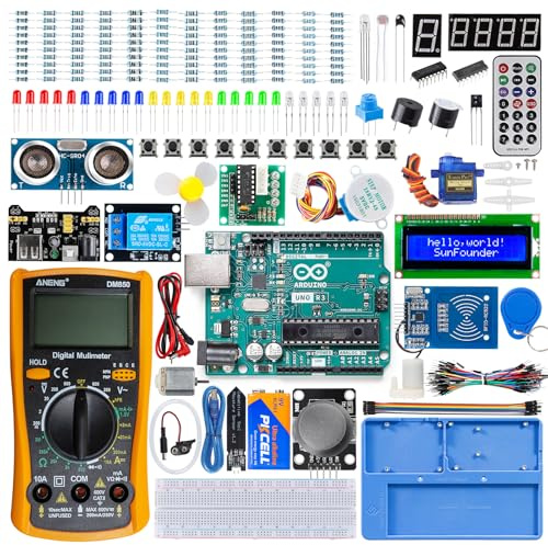 SunFounder Inventor Lab Starter Kit with Original Arduino Uno R3 REV3 Multimeter 34 Projects 40+Video Courses RAB Breadboard Holder Battery, RoHS Compliant, for Beginners & Engineers