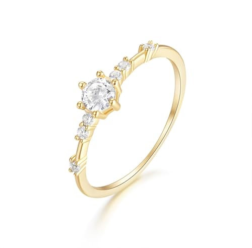 Epinki Hochzeitsring 14K Gold 585, Zart Klassiker Trauringe Gelbgold Au585 Bandringe mit Moissanit Echte Goldschmuck für Damen, Gr.49 (15.6)